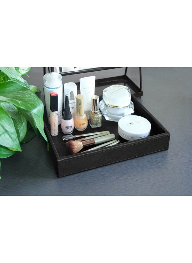 HofferRuffer PU Leather Catchall Tray, Jewelry Tray, Desktop Storage Organizer, Valet Tray, Leather Tray for Nightstand or Dreeser Organizer, Black, 10.2 x 8.4 x 1.8 inches - Image 5