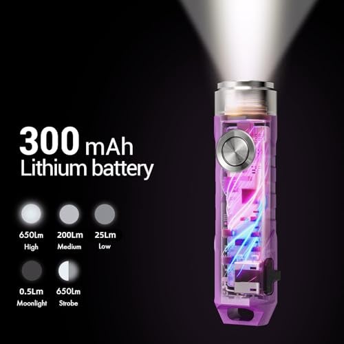 RovyVon Aurora A1 G4 EDC Keychain Flashlight USB C Rechargeable, 650lumens Bright Mini Flashlights, Multi Functional Small Pocket Light, a Great Purple Gear or Gift for Men Women - Image 4