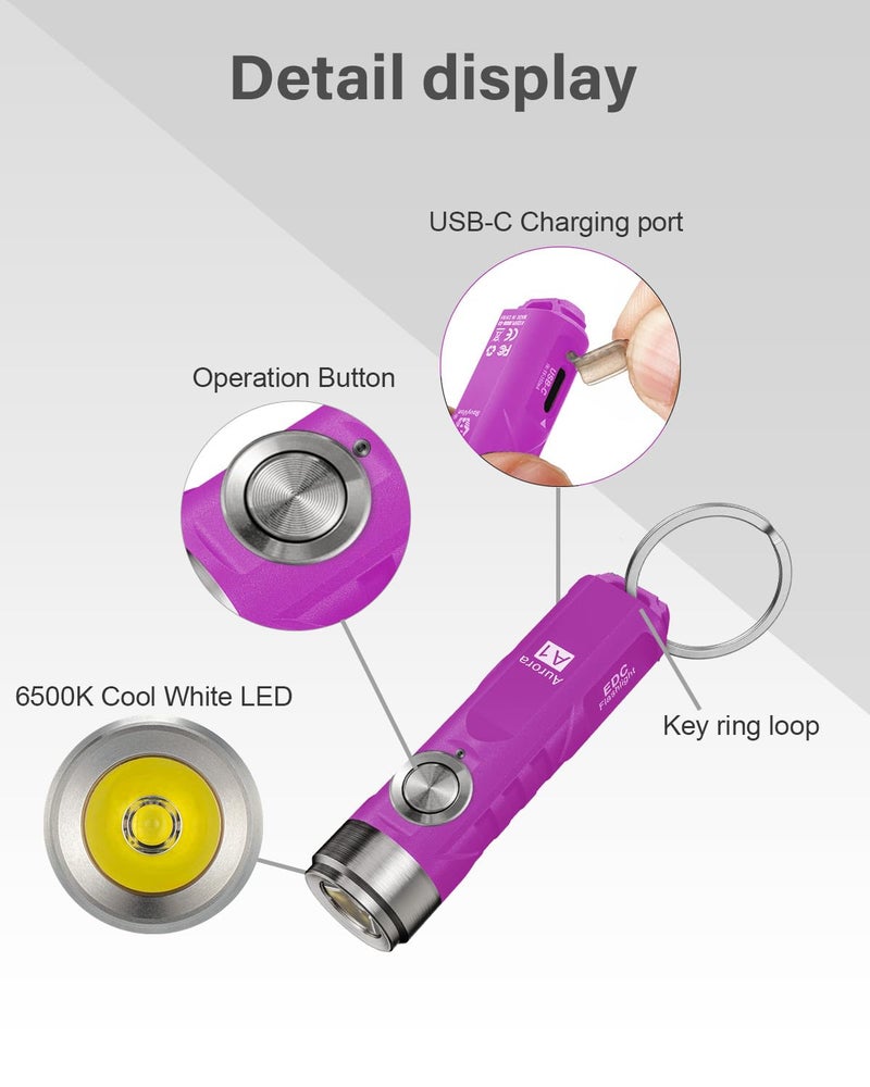 RovyVon Aurora A1 G4 EDC Keychain Flashlight USB C Rechargeable, 650lumens Bright Mini Flashlights, Multi Functional Small Pocket Light, a Great Purple Gear or Gift for Men Women - Image 2