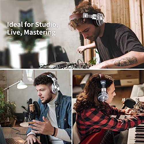 OneOdio A71 Hi-Res Studio Recording Headphones - Wired Over Ear Headphones with SharePort, Monitoring Mixing Foldable Headset with Stereo Sound, 3.5/6.35MM Jack for PC Computer DJ Guitar-Silver - Image 5