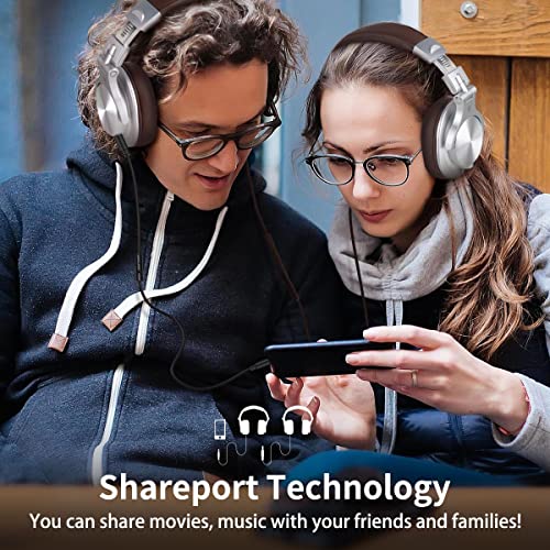 OneOdio A71 Hi-Res Studio Recording Headphones - Wired Over Ear Headphones with SharePort, Monitoring Mixing Foldable Headset with Stereo Sound, 3.5/6.35MM Jack for PC Computer DJ Guitar-Silver - Image 4