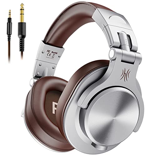 OneOdio A71 Hi-Res Studio Recording Headphones - Wired Over Ear Headphones with SharePort, Monitoring Mixing Foldable Headset with Stereo Sound, 3.5/6.35MM Jack for PC Computer DJ Guitar-Silver - Image 1