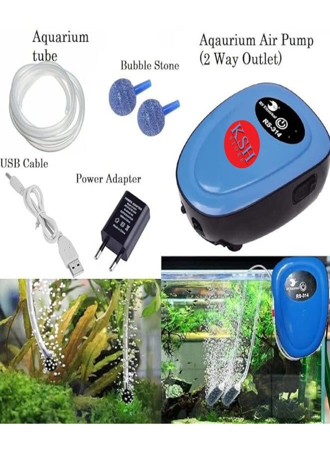 KSH STORE مضخة هواء لحوض السمك من متجر KSH، قابلة لإعادة الشحن عبر منفذ USB بقوة 2 واط، معدل تدفق 3 لتر/دقيقة، منفذان للهواء، محرك صامت (314) - Image 5