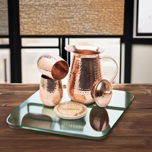 Kitchen Science Large Pure Copper Pitcher (70 oz. /2000 ml) with 2 Tumblers for Drinking Water | Vase | Water Jug Set - Image 5
