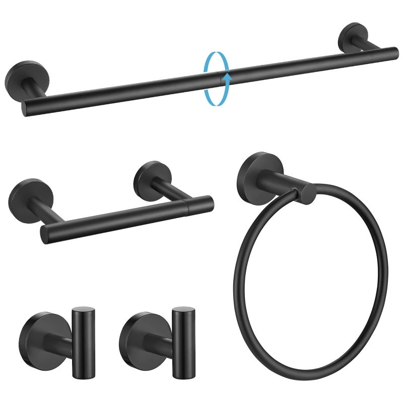 TURS Matte Black 5 Piece Bathroom Hardware Set SUS304 Stainless Steel Bath Towel Bar Set 24 Inch Round Bathroom Accessories Kit Wall Mounted - Image 2