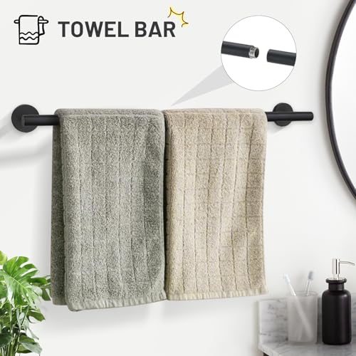 TURS Matte Black 5 Piece Bathroom Hardware Set SUS304 Stainless Steel Bath Towel Bar Set 24 Inch Round Bathroom Accessories Kit Wall Mounted - Image 3