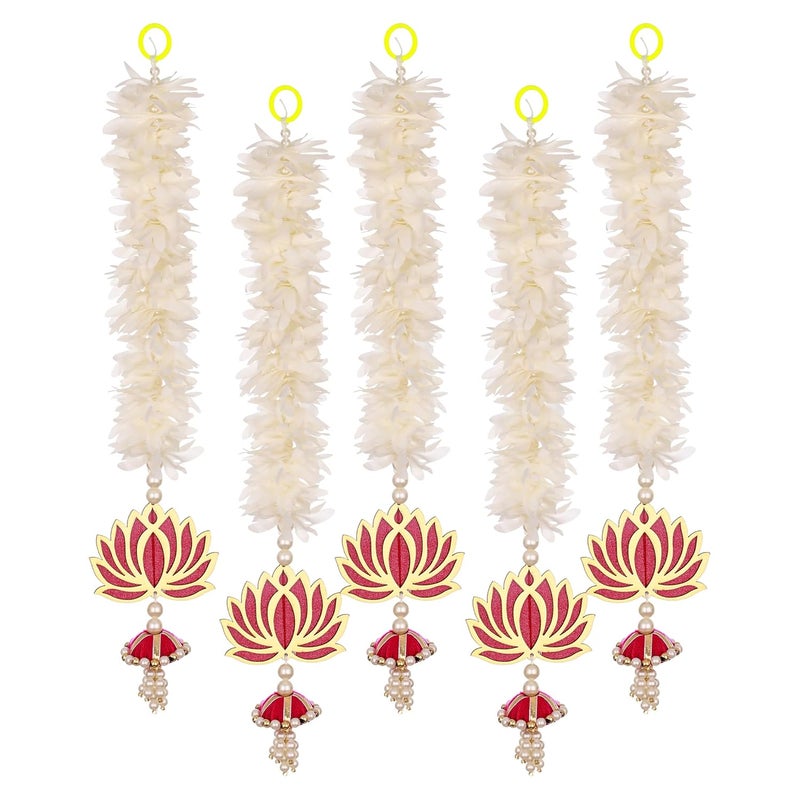 TIED RIBBONS TIED RIBBONS 5 Pcs Lotus Hangings 39 cm Each for Decor Decoration Home Wall Door Mandir Pooja Room Office Birthday Wedding Stage Backdrop Decorative Items Artificial Mogra Flowers Garlands - Image 4
