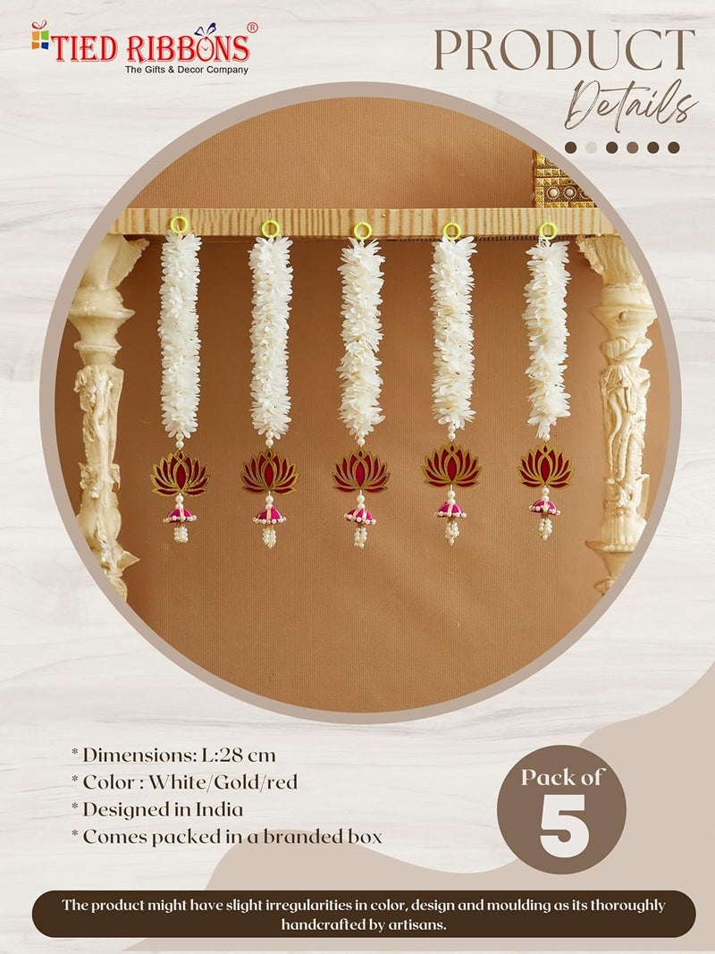 TIED RIBBONS TIED RIBBONS 5 Pcs Lotus Hangings 39 cm Each for Decor Decoration Home Wall Door Mandir Pooja Room Office Birthday Wedding Stage Backdrop Decorative Items Artificial Mogra Flowers Garlands - Image 5