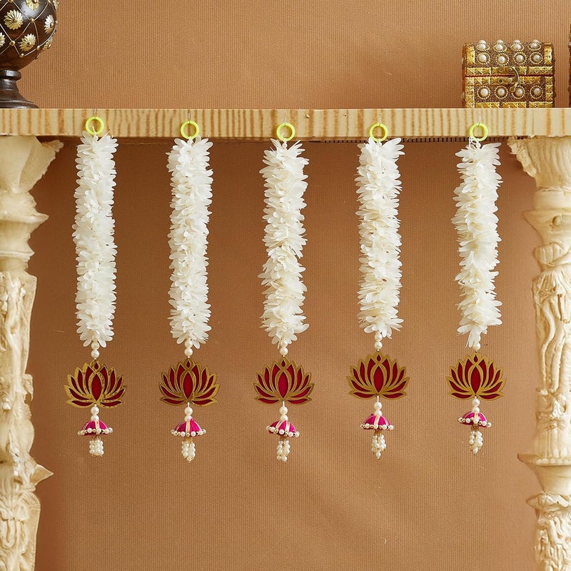 TIED RIBBONS TIED RIBBONS 5 Pcs Lotus Hangings 39 cm Each for Decor Decoration Home Wall Door Mandir Pooja Room Office Birthday Wedding Stage Backdrop Decorative Items Artificial Mogra Flowers Garlands - Image 2