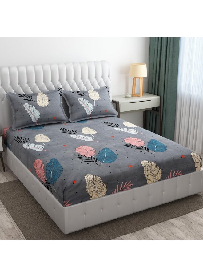 بيوينتي طقم أغطية سرير أنيقة رمادية اللون من TSUMAB - ملاءة سرير أنيقة بنقشة أوراق الشجر لغرف نوم أنيقة