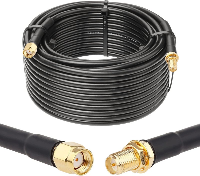 XRDS -RF XRDS - كابل توصيل RF بطول 50 قدم من RP-SMA ذكر إلى RP-SMA أنثى، كابل تمديد هوائي RG58 لشبكة WiFi، محول بطاقة الشبكة اللاسلكية - Image 1