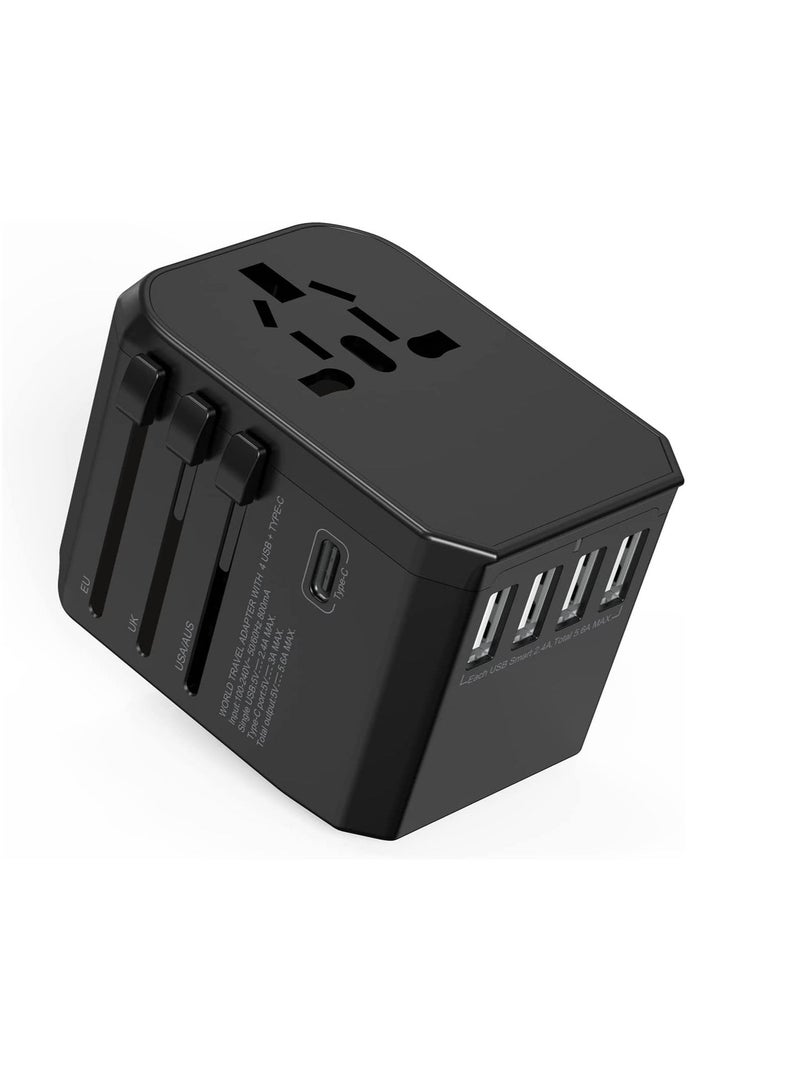 Universal International Travel Power Adapter with 3 USB + 1 Type C Charging Ports, European Adapter, Worldwide AC Outlet Plugs Adapters for Europe, UK, US, AU - Image 1