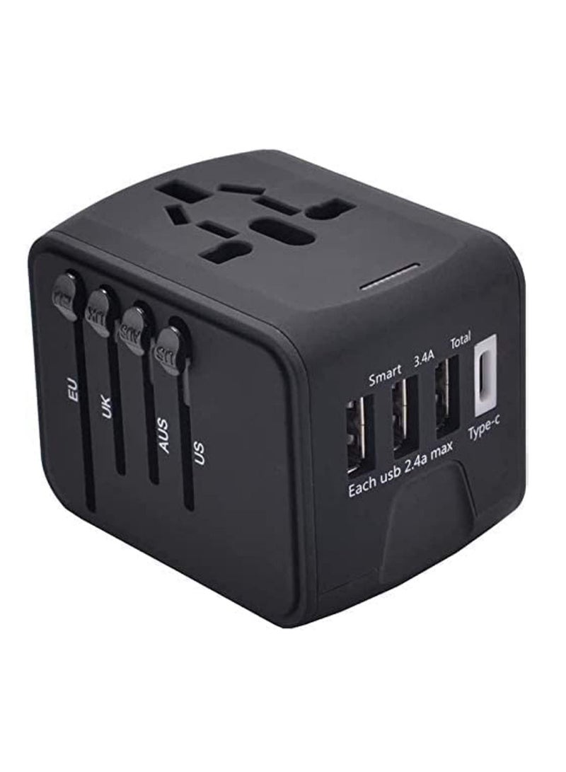 Universal International Travel Power Adapter with 3 USB + 1 Type C Charging Ports, European Adapter, Worldwide AC Outlet Plugs Adapters for Europe, UK, US, AU - Image 2