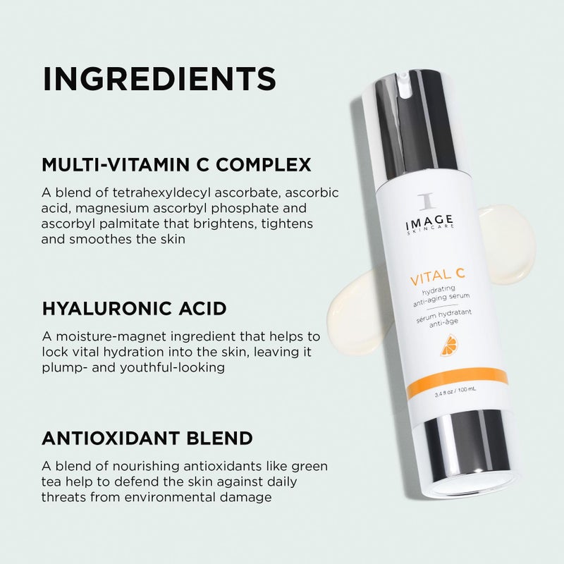 IMAGE SKINCARE صورة للعناية بالبشرة، سيروم الوجه المرطب VITAL C، مع فيتامين C وحمض الهيالورونيك، لتفتيح وتوحيد لون البشرة وتنعيم مظهر التجاعيد، 1.7 أونصة سائلة - Image 3