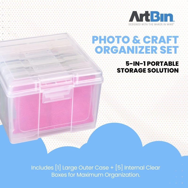 ArtBin 6947ZZ Photo & Craft Organizer Set, Large Box with [5] Plastic Storage Cases Inside, Clear - Image 3