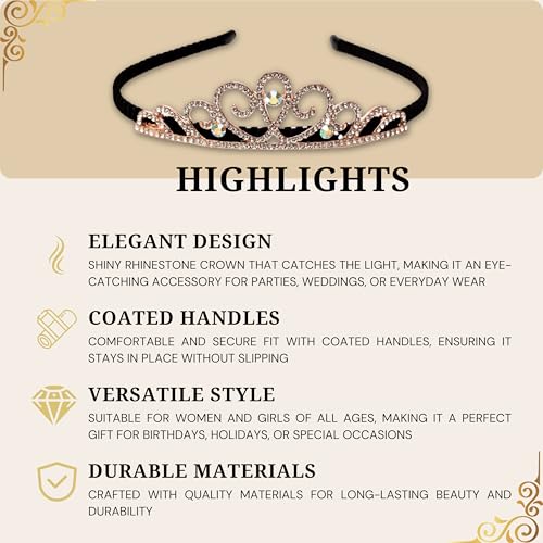 Rapidsflow Crown Alloy Steel Hair Bands With Stones for Girls and Kids (07) Gold - Image 5