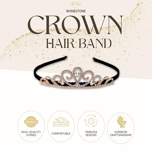 Rapidsflow Crown Alloy Steel Hair Bands With Stones for Girls and Kids (07) Gold - Image 3