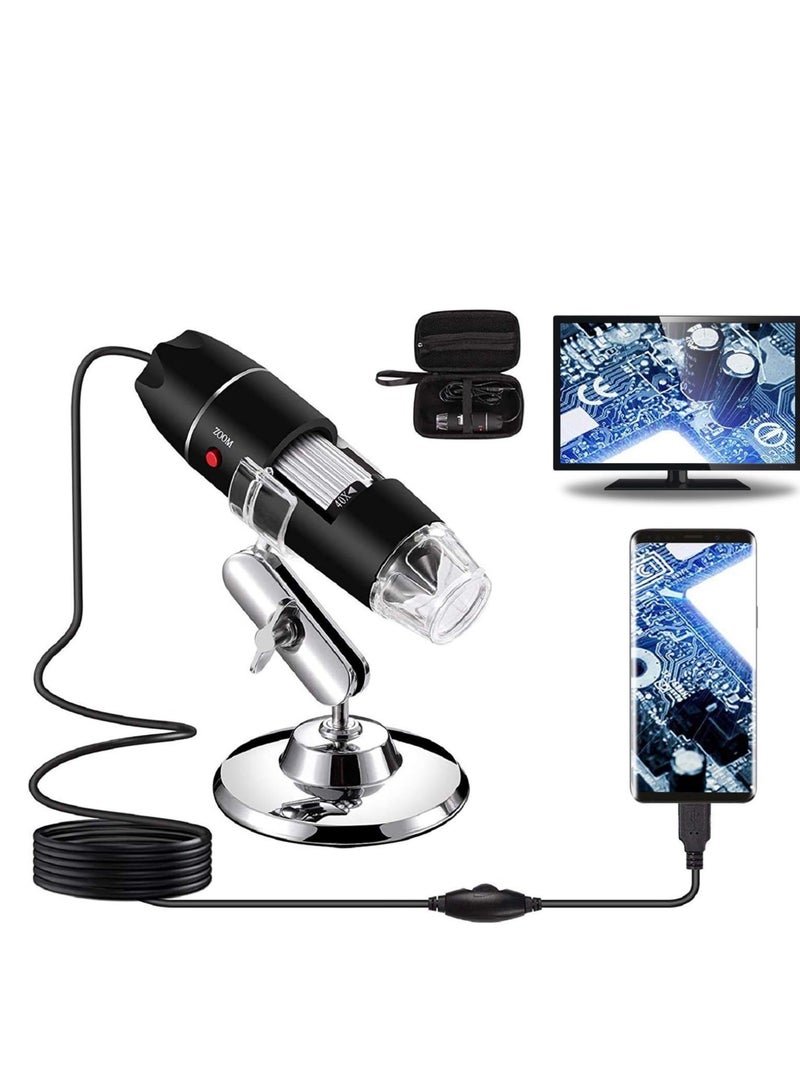 Bysameyee USB Digital Microscope 40X to 1000X, 8 LED Magnification Endoscope Camera with Carrying Case & Metal Stand, Compatible for Android Windows 7 8 10 11 Linux Mac  - Image 1