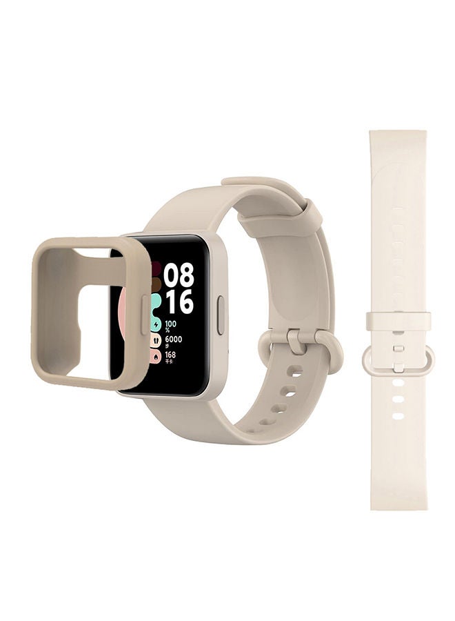 O Ozone Silicone Straps for Xiaomi Redmi Watch 2 Lite Band with Watch Case Soft Silicone Breathable Replacement Strap Wristband Sport Band for Women Men - Beige - Image 1