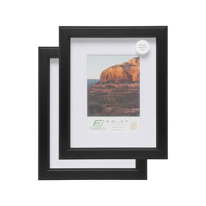 2Pack 1 38 Thick Black Wooden Shadow Box Picture Frames 8 x 10 with Removable White Mat to 5 x 7 Photo
