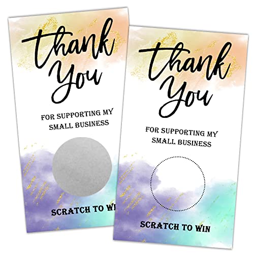 REWIDPARTY 50 Blank Thank You Scratch Off Game Cards Watercolor Thank You Cards Holiday Party Scratch Off Gift Cards Festival Raffle Tickets Christmas Holiday Party Supplies for Small Business - Image 1