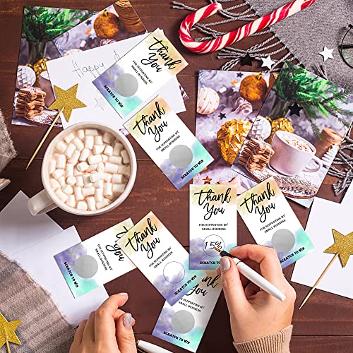 REWIDPARTY 50 Blank Thank You Scratch Off Game Cards Watercolor Thank You Cards Holiday Party Scratch Off Gift Cards Festival Raffle Tickets Christmas Holiday Party Supplies for Small Business - Image 3