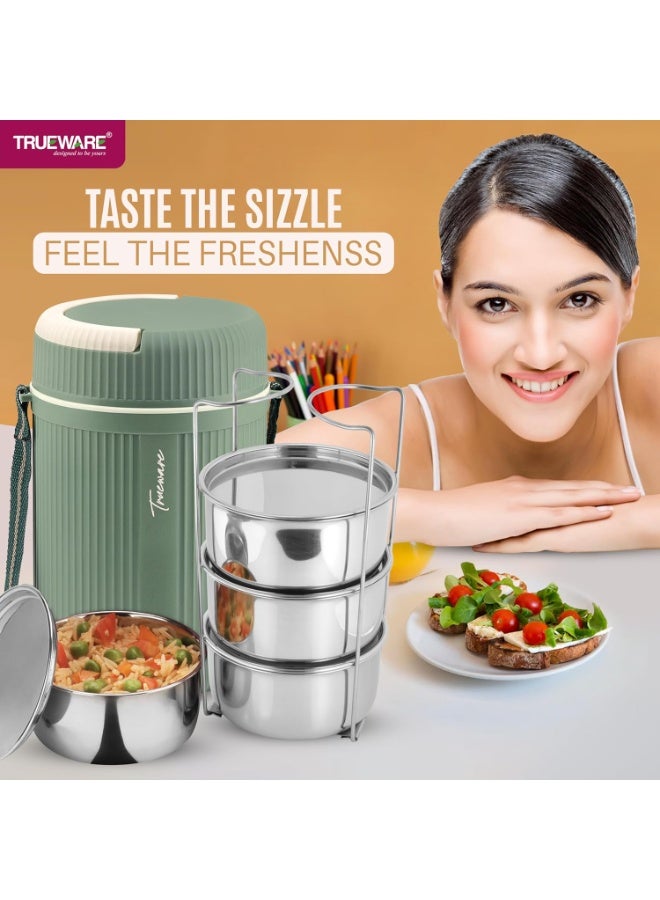 Trueware Stainless Steel Quick Meal 4 Insulated Thermoware Hot Lunch Box with 4 SS Container 300 ML Each | Office Lunch Box | BPA Free | Food Grade (Extra Large) - Image 2