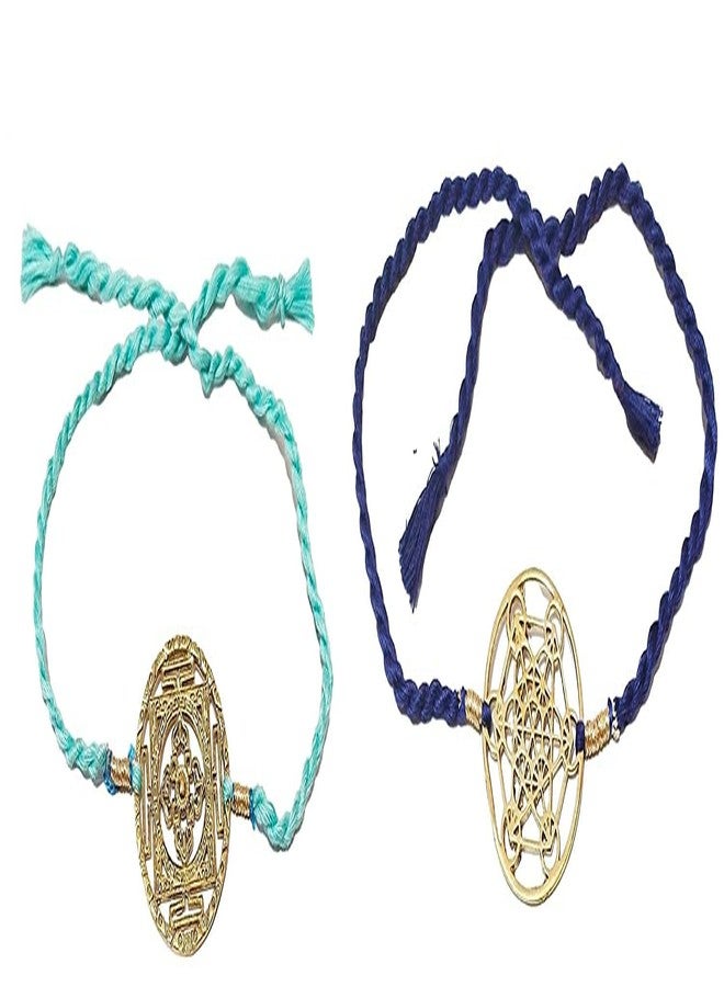 ATHZ Rakhi Combo set of 2 || Brass dial For Brothers || Turquoise,Indigo thread colour || Brass dial can be cleaned and made to shine. - Image 1