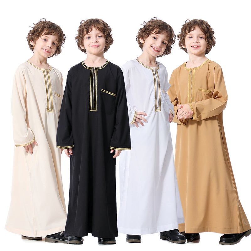 كورتا إثنية طويلة مطرزة للأولاد مع سحاب أمامي - Image 2
