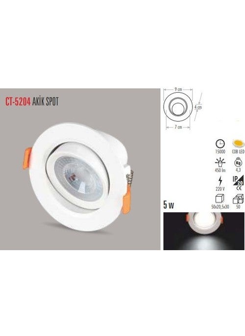 CATA 5 Pieces Ct 5204 5 W Recessed Led Spot White 6500k  - Image 2