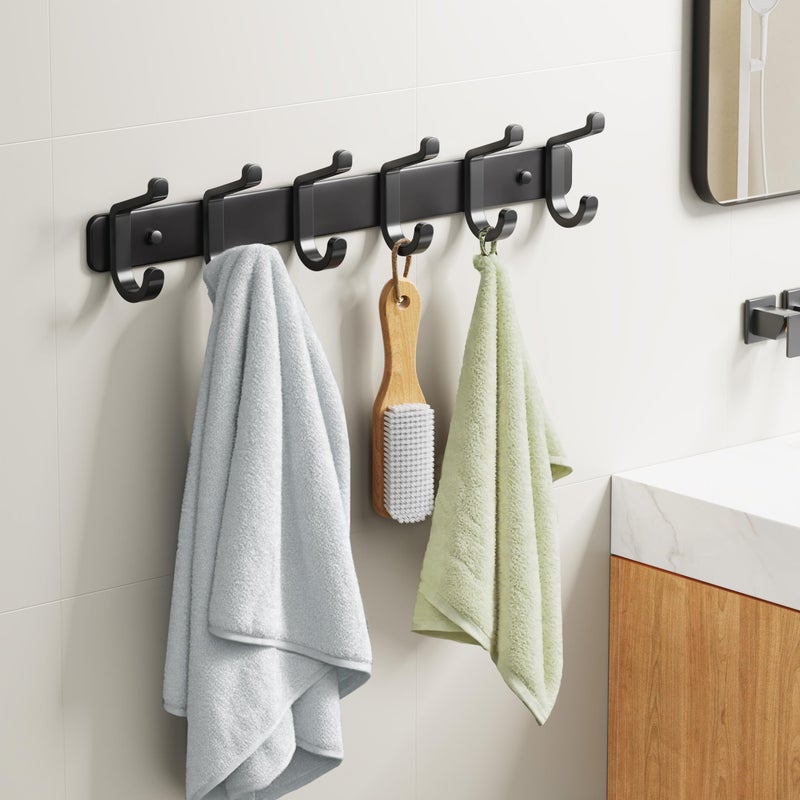 pickpiff Coat Rack Wall Mounted Heavy-Duty: Metal Coat Hanger 6 Hooks for Hanging Hat, Clothes, Robe, Keys, Backpack, Bathroom Towels, Jacket, Purse - Closet, Door, Entryway, Mudroom (Black, 1 Pack) - Image 3