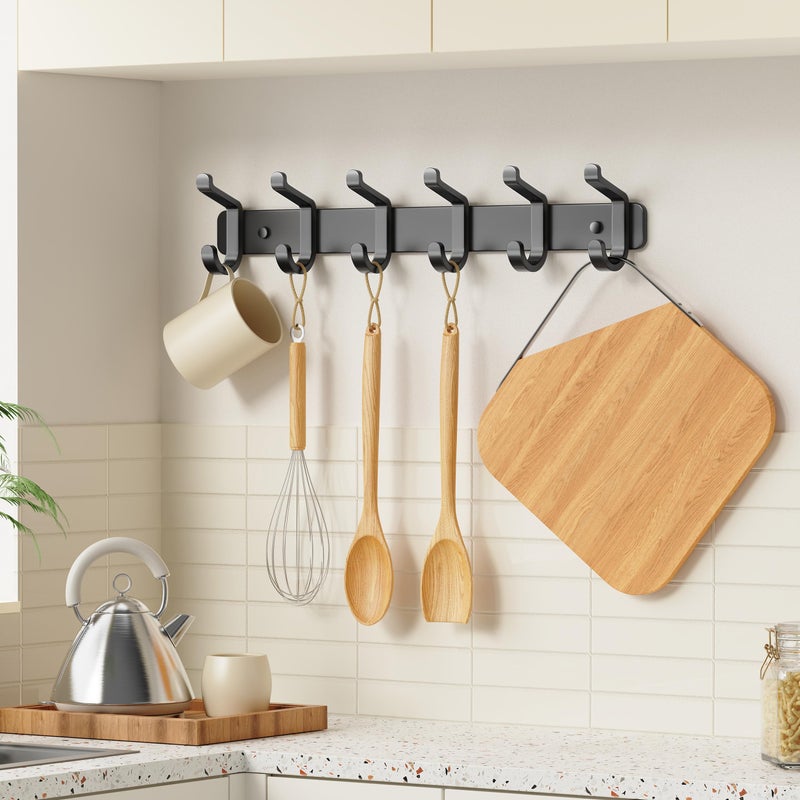 pickpiff Coat Rack Wall Mounted Heavy-Duty: Metal Coat Hanger 6 Hooks for Hanging Hat, Clothes, Robe, Keys, Backpack, Bathroom Towels, Jacket, Purse - Closet, Door, Entryway, Mudroom (Black, 1 Pack) - Image 5