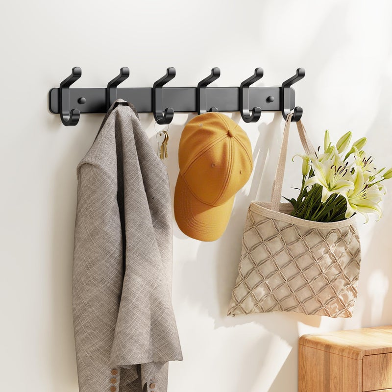 pickpiff Coat Rack Wall Mounted Heavy-Duty: Metal Coat Hanger 6 Hooks for Hanging Hat, Clothes, Robe, Keys, Backpack, Bathroom Towels, Jacket, Purse - Closet, Door, Entryway, Mudroom (Black, 1 Pack) - Image 4