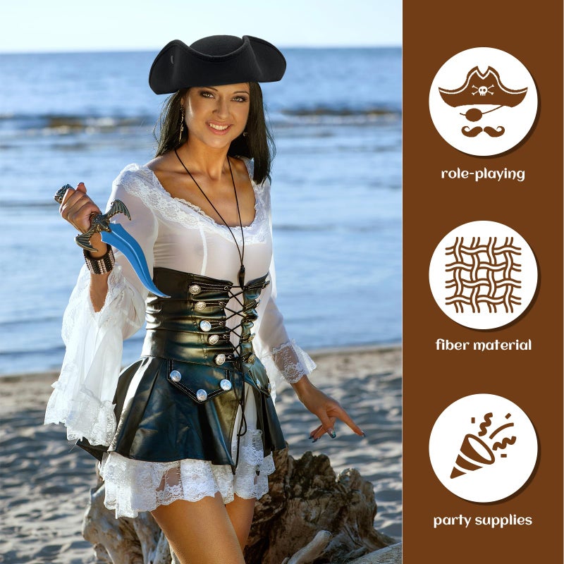 Jgalnim Pirate Hat for Men Women,Pirate Costume Accessories Hat,Colonial Triangle Hat for Halloween,Dress Up Party - Image 5