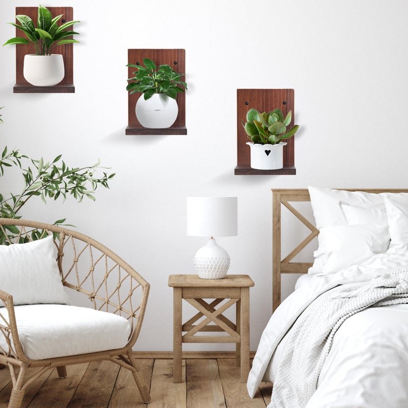 PHOENANCEE Small Wall Shelf,L-Shaped Small Floating Shelves for Plants Speaker Table Lamp Display,Wooden Ledges Indoor Modern Midcentury Decorative for Gallery Living Room Porch,Pine,2 Pack(Rustic Walnut) - Image 5