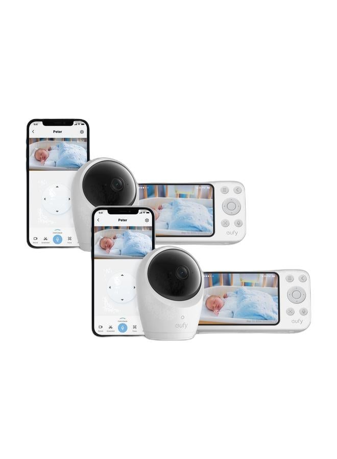 eufy Baby Monitor E20 with 2K Camera, Hybrid Wi-Fi and No Wi-Fi Connection, App and Monitor Control, Ultra-Clear Night View, Pan-Tilt, 4× Zoom, Portable Camera with Built-In Battery, ANR, Smart Alerts Bundle