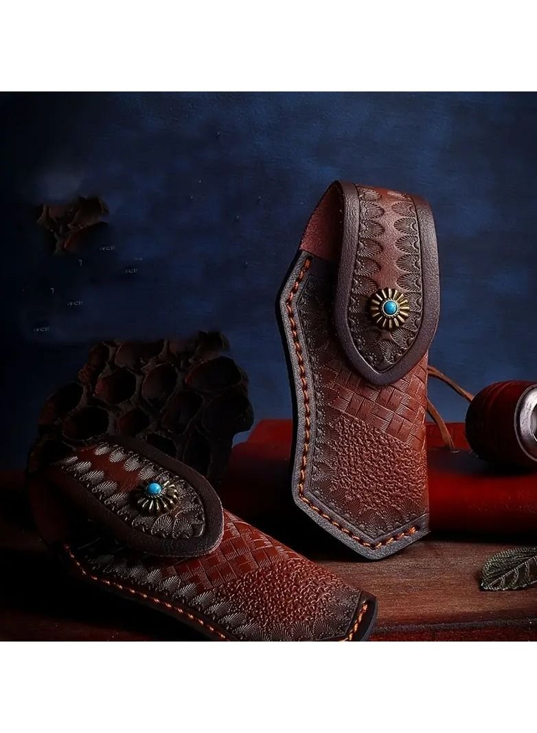 Generic Leather Knife Sheath - Foldable Pocket Knife Holster in Dark Brown - Image 1
