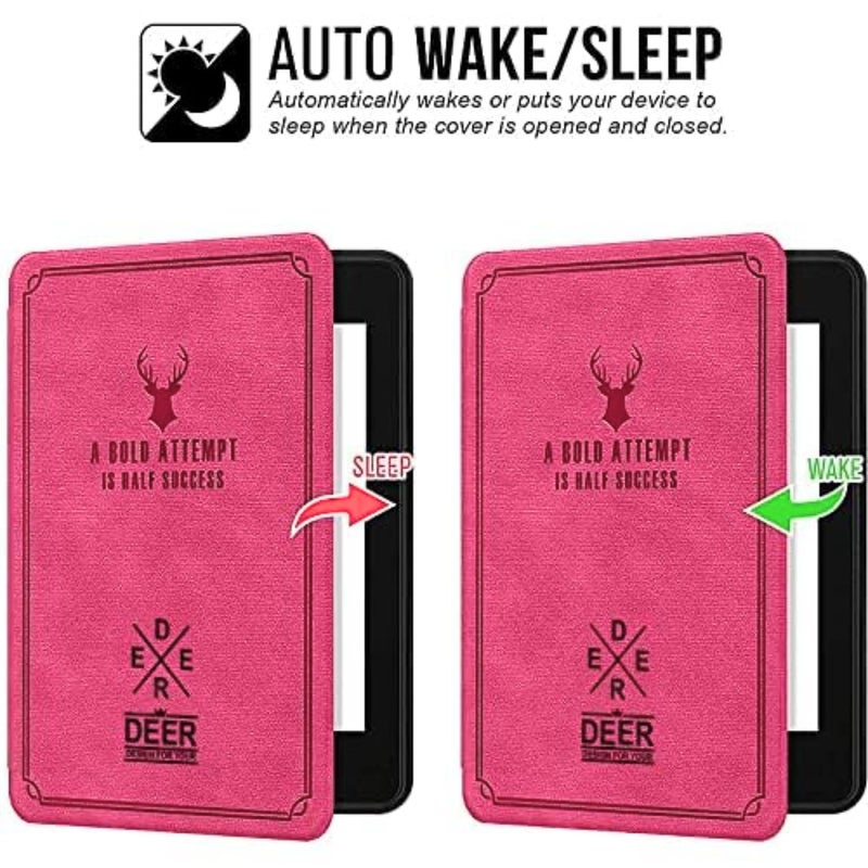Moca غطاء كيندل بيبر وايت الجيل 12 7" (2024) وغطاء كيندل كولور سوفت 7" (2025) - جلد، تصميم نحيف، وظيفة النوم/الاستيقاظ التلقائي، إغلاق مغناطيسي، متين، خفيف الوزن (وردي ساخن) - Image 2