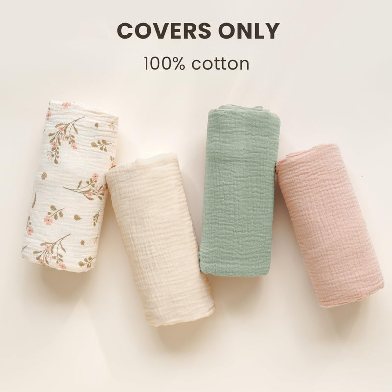 Konssy Muslin Baby Lounger Cover 2 Pack, 100% Cotton Newborn Lounger Cover, Soft and Breathable Baby Nest Slipcover for Boys Girls (Green,Wheat) - Image 2