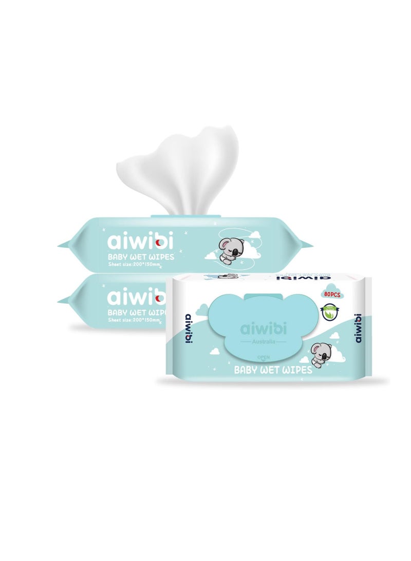 aiwibi Aiwibi Soft Care Baby Wet Wipes Natural Tea Tree Oil Pack of 3 Pouches 80Sheets 240 Wipes 