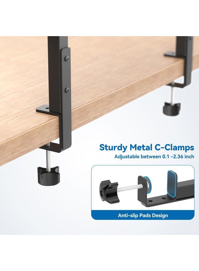 KDD Clamp On Desk Organizer - Adjustable 2-Tier Above or Under Desk Shelves with Large Capacity Tray, Phone & Tablet Holder, Headphone Hook - No Drilling Desktop Storage for Office & Home Accessories - Image 5
