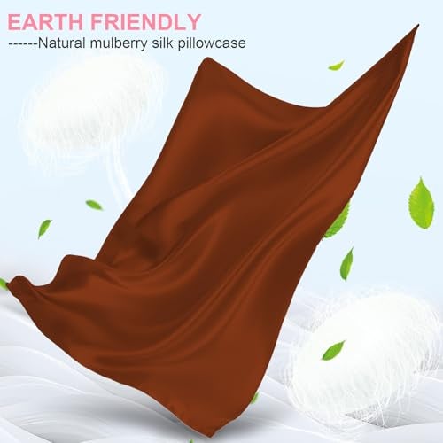 LYSHIN Silk Pillow Cases 2 Pack Standard Size with Hidden Zipper, Mulberry Silk Pillowcase for Hair and Skin, Smooth and Soft Breathable Cooling Silk Satin Pillowcase Set of 2, Gifts for Women，Burnt Orange - Image 2