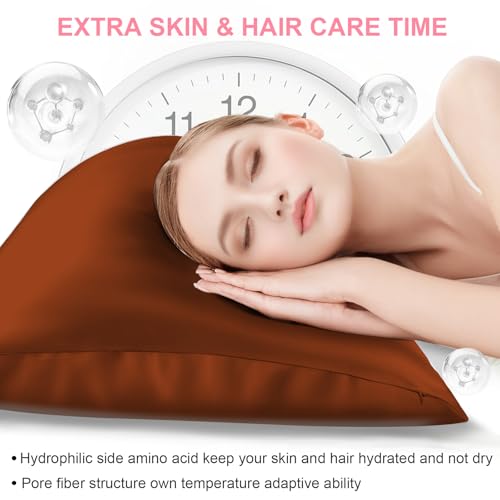 LYSHIN Silk Pillow Cases 2 Pack Standard Size with Hidden Zipper, Mulberry Silk Pillowcase for Hair and Skin, Smooth and Soft Breathable Cooling Silk Satin Pillowcase Set of 2, Gifts for Women，Burnt Orange - Image 3