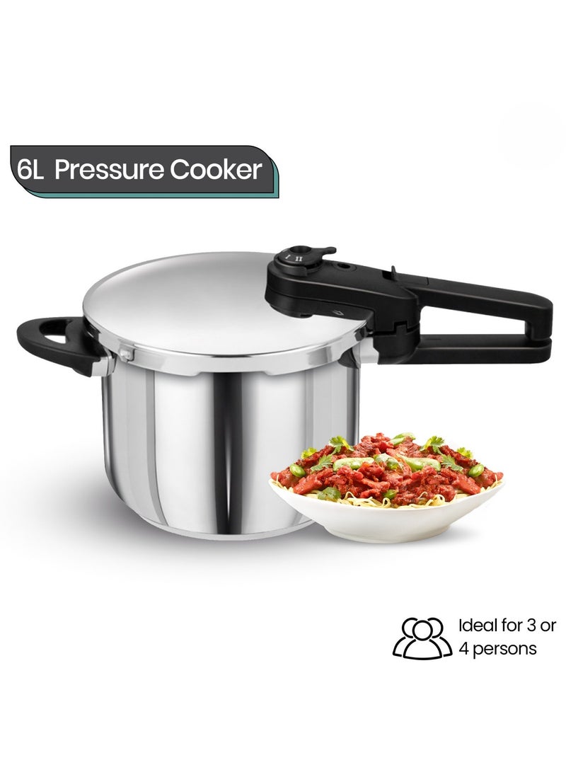 Bright Home 6Liters 6 Ltr Pressure Cooker, Stainless Steel Pressure Cooker With Lid User Friendly Handles For Home Kitchen Silver - Image 2