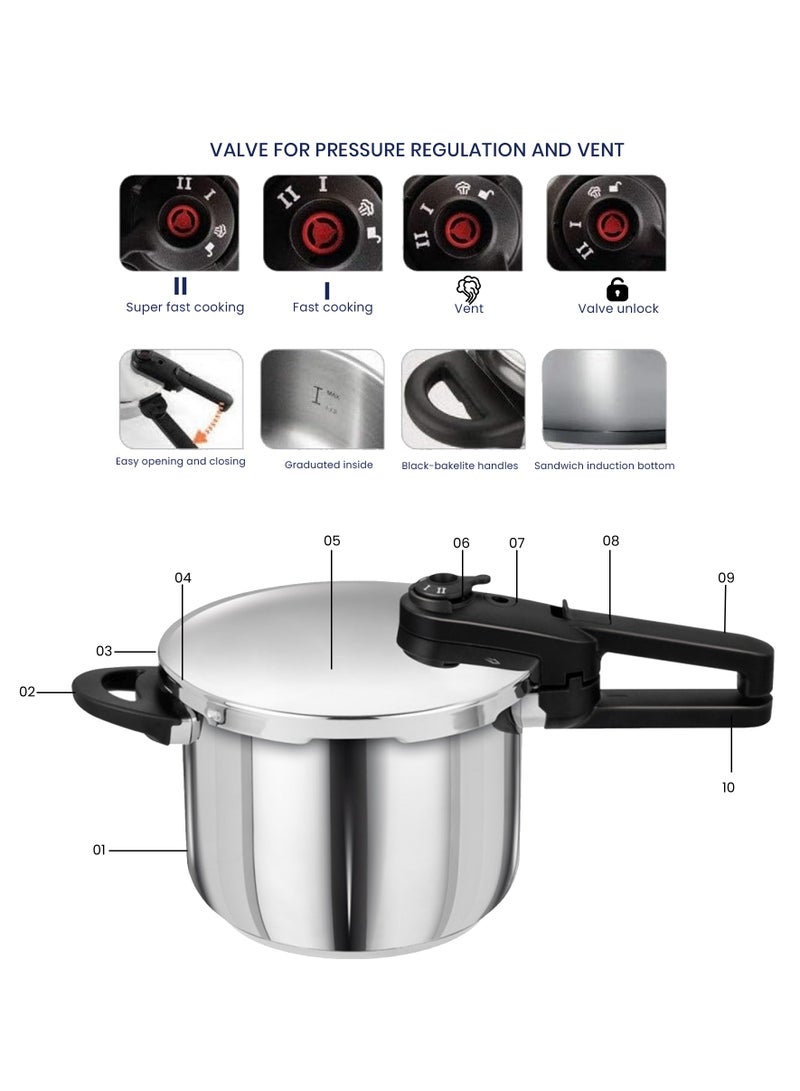 Bright Home 6Liters 6 Ltr Pressure Cooker, Stainless Steel Pressure Cooker With Lid User Friendly Handles For Home Kitchen Silver - Image 5