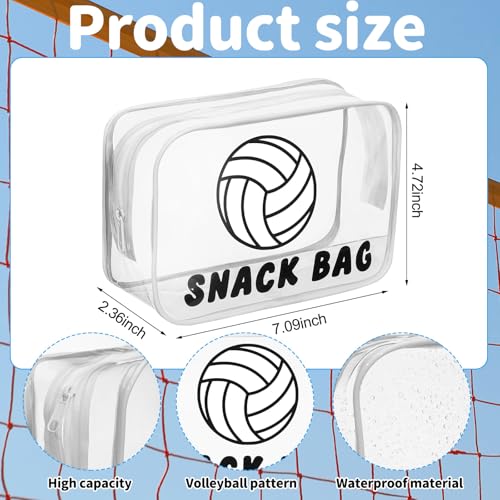 Yeyeplum 12 Pcs Volleyball Snack Bags for Team Gifts Volleyball Goodie Treat Candy Pouch Bags Clear PVC Waterproof with Zipper Party Favors for Team Ground Birthday Gifts Sport Supplies - Image 2