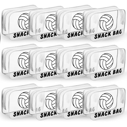 Yeyeplum 12 Pcs Volleyball Snack Bags for Team Gifts Volleyball Goodie Treat Candy Pouch Bags Clear PVC Waterproof with Zipper Party Favors for Team Ground Birthday Gifts Sport Supplies - Image 1