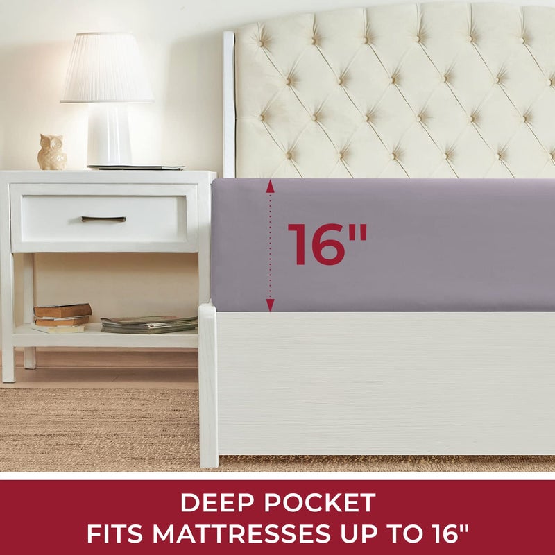 Mellanni Queen Fitted Sheet - Iconic Collection Bedding Sheets with up to 16 inch Deep Pocket - Soft & Cooling - Fade & Stain Resistant - 1 PC (Queen, Lavender) - Image 2