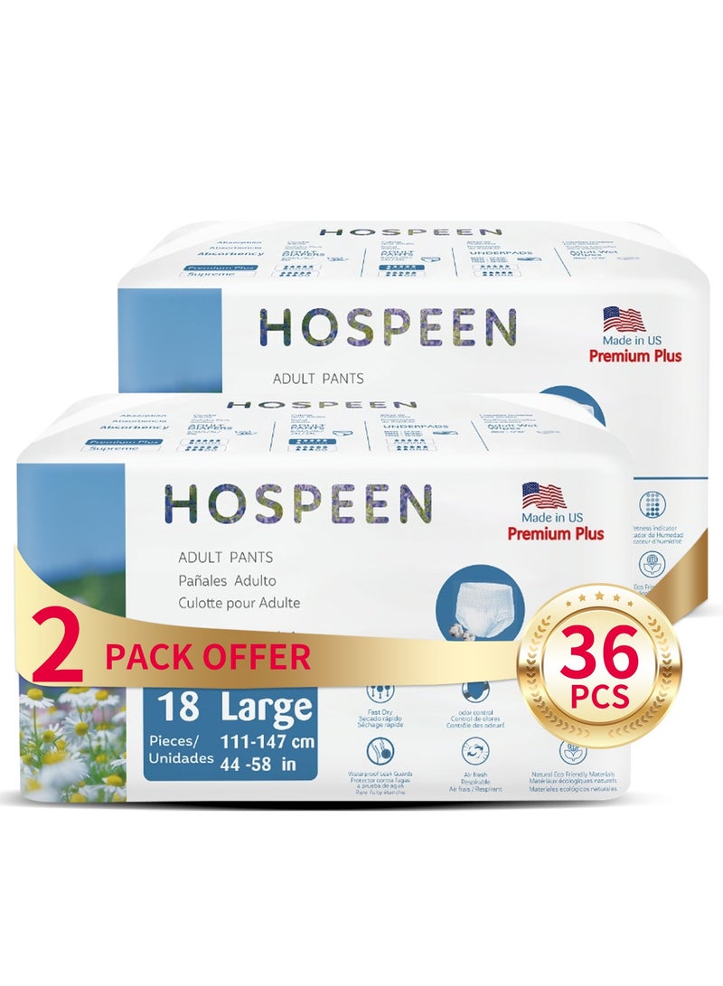 Hospeen Nateen Hospeen Premium Overnight Adult Diapers,Disposable Period Pants for Women, Postpartum Underwear, Adult pull ups for Light Incontinence, Size L,Waist Size 111-147cm,(36 Count) - Image 1
