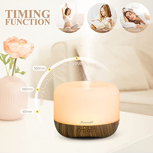Homeweeks Aromatherapy Essential Oil Diffuser for Room: 500ml Colorful Aroma Air Humidifier with Adjustable Cool Mist Mode, Waterless Auto Off Ultrasonic Diffusers for Large Room Home Office(Brown) - Image 5